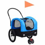 Vidaxl remorque de vlo de chiens et poussette 2 - en - 1 bleu et noir