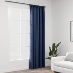 Vidaxl rideau occultant daspect de lin avec crochets bleu 290x245 cm