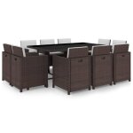 Vidaxl salon de jardin 11 pcs avec coussins rsine tresse marron