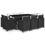 Vidaxl salon de jardin 11 pcs avec coussins rsine tresse noir