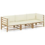 Vidaxl salon de jardin 3 pcs avec coussins blanc crme bambou
