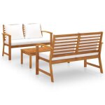 Vidaxl salon de jardin 3 pcs avec coussin bois dacacia solide