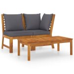Vidaxl salon de jardin 3pcs et coussin gris fonc� bois dacacia solide