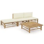 Vidaxl salon de jardin 4 pcs avec coussins blanc cr�me bambou