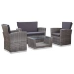 Vidaxl salon de jardin 4 pcs avec coussins rsine tresse gris