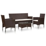 Vidaxl salon de jardin 4 pcs avec coussins résine tressée marron Vidaxl salon de jardin 4 pcs avec coussins résine tressée marron