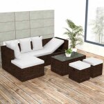 Vidaxl salon de jardin 4 pcs avec coussins rsine tresse marron 42585