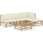 Vidaxl salon de jardin 5 pcs avec coussins blanc crme bambou
