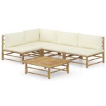 Vidaxl salon de jardin 5 pcs avec coussins blanc cr�me bambou
