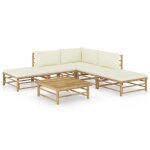 Vidaxl salon de jardin 6 pcs avec coussins blanc crme bambou