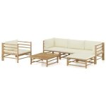 Vidaxl salon de jardin 6 pcs avec coussins blanc cr�me bambou