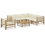 Vidaxl salon de jardin 7 pcs avec coussins blanc crme bambou