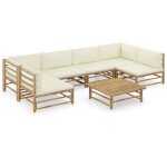 Vidaxl salon de jardin 7 pcs avec coussins blanc crme bambou