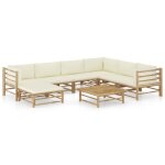 Vidaxl salon de jardin 8 pcs avec coussins blanc crme bambou