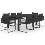 Salon de jardin - vidaxl - 9 pcs - r�sine tress�e - noir - coussins confortables