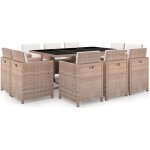 Vidaxl salon de jardin avec coussins 11 pcs rsine tresse beige