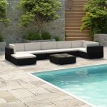 Vidaxl salon de jardin avec coussins 8 pcs r�sine tress�e noir 41271