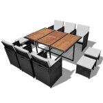 Vidaxl salon de jardin encastrable 11 pcs rotin et bois dacacia noir