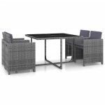 Vidaxl salon de jardin encastrable 5 pcs et coussins rotin gris