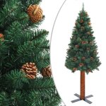 Vidaxl sapin de no�l mince avec bois v�ritable et c�nes vert 210cm pvc