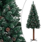 Vidaxl sapin de no�l mince bois v�ritable et neige blanche vert 180cm