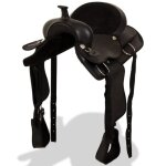 Selle western - vidaxl - 16 po - cuir v�ritable - noir - avec bridon et col de poitrine