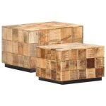 Vidaxl tables basses 2 pcs avec design de blocs bois de manguier brut