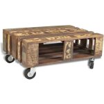 Vidaxl table basse avec 4 roulettes bois recyclé Vidaxl table basse avec 4 roulettes bois recyclé