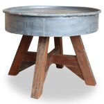 Table basse en bois de rcupration massif - vidaxl - 60 x 45 cm - gris - rond - salon