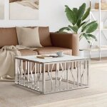 Vidaxl table basse argent 80x80x40 cm acier inoxydable et verre 350059