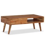 Vidaxl table basse bois massif avec tiroir sculpt 100 x 50 x 40 cm