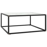 Vidaxl table basse noir avec verre marbre blanc 80x80x35 cm