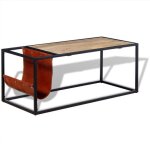 Vidaxl table basse avec porte - revues cuir vritable 110 x 50 x 45 cm