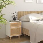 Vidaxl table de chevet blanc bois de pin massif et rotin naturel 345606 Vidaxl table de chevet blanc bois de pin massif et rotin naturel 345606