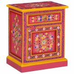 Vidaxl table de chevet bois de manguier massif rose peinture � la main
