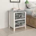 Vidaxl table de chevet gris et blanc 38x28x45 cm bois de paulownia