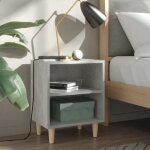 Vidaxl table de chevet avec pieds en bois gris b�ton 40x30x50 cm