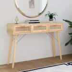 Vidaxl table console marron 105x30x75cm bois massif pin - rotin naturel 345629 Vidaxl table console marron 105x30x75cm bois massif pin - rotin naturel 345629