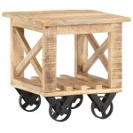 Vidaxl table dappoint avec roues 40x40x42 cm bois de manguier brut