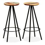 Tabouret de bar - vidaxl - lot de 2 - bois massif de r�cup�ration - acier - 30 x 76 cm