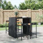 Vidaxl tabourets de bar 4 pcs noir r�sine tress�e et bois dacacia chaise tabouret de bar de cuisine chaise ...