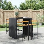 Vidaxl tabourets de bar 4 pcs noir rsine tresse et bois dacacia chaise tabouret de bar de cuisine chaise ...