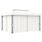 Vidaxl tonnelle avec rideau 4x3 m blanc cr�me aluminium