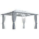 Vidaxl tonnelle avec rideau et lumires led 4x3 m crme aluminium 3070335