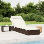 Vidaxl transat avec toit pliable marron 213x63x97 cm r�sine tress�e chaise longue chaise longue dext�rieur ...