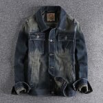 Vintage veste en jeans en coton cargo homme retro fashion manches longues - fonce