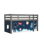 Lit enfant sur�lev� pino 90x200cm gris + rideau en 4 parties espace