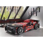 Lit voiture - vipack - formule 1 - 90x200 cm - mdf - rouge / noir