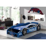 Lit junior voiture de police - vipack - 70x140cm - mdf - sommier inclus - bleu