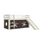 Vipack - pino lit mezzanine avec toboggan + rideau de lit en 4 parties pirates